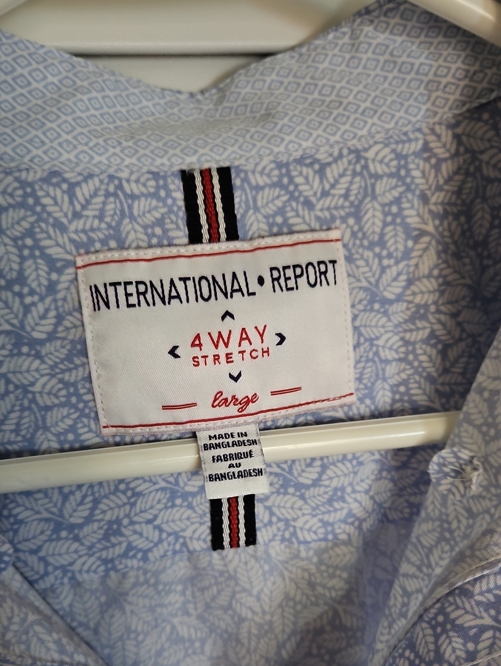MENS INTERNATIONAL REPORT BLUE/WHITE 4 WAY STRETCH SHIRT SZ L - Picture 3 of 6